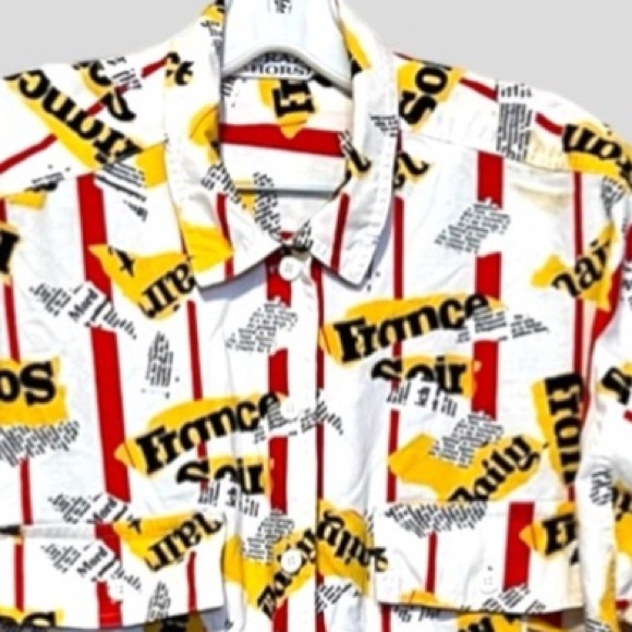 Vintage 80s French Newsprint Oversized Button Down Shirt by Crazy Horse - Picture 1 of 14